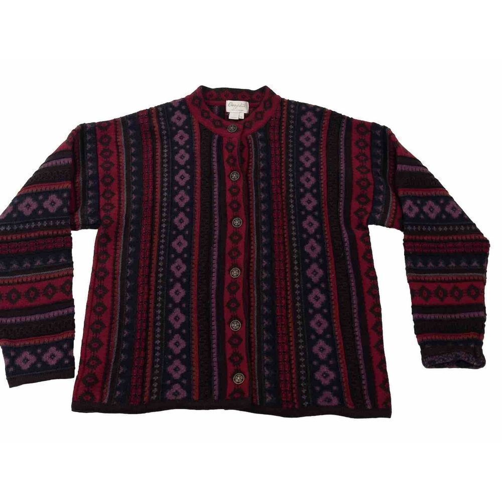 Vintage Cherry Lewis 100% Wool Cardigan‎ Womens Sz Medium Made In England